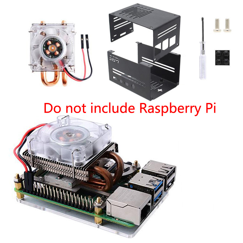 Raspberry Pi 4 Model B Low Profile ICE Tower Cooling Fan with Metal Case