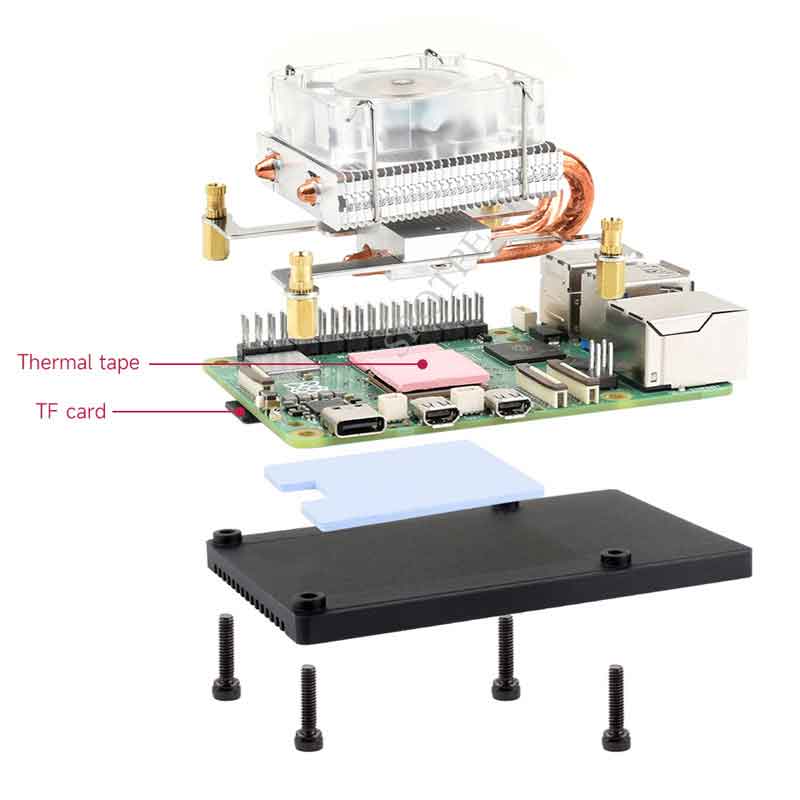 Raspberry Pi 5 ICE Tower Thinner RGB Fan Pi5 Low-Profile CPU Cooler U-Shaped Copper Tube Fins