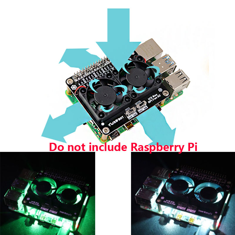 Raspberry Pi GPIO DOUBLE FAN with board, for Raspberry Pi 4B/3B+/3B/3A+