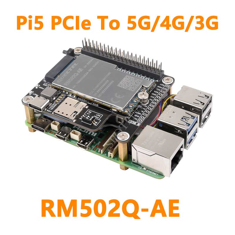 Raspberry Pi 5 PCIe to M.2 5G/4G/3G HAT With RM502Q-AE