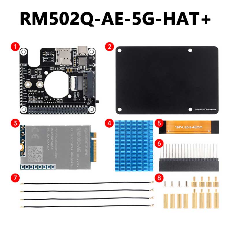 Raspberry Pi 5 PCIe to M.2 5G/4G/3G HAT With RM502Q-AE