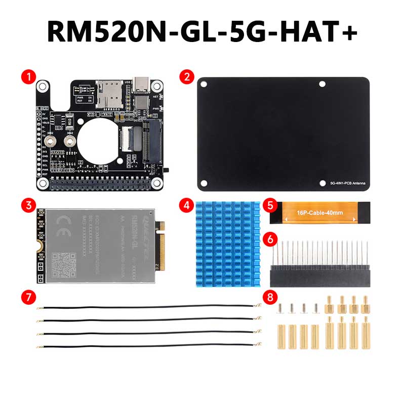 Raspberry Pi 5 PCIe to M.2 5G/4G/3G HAT With RM520N-GL