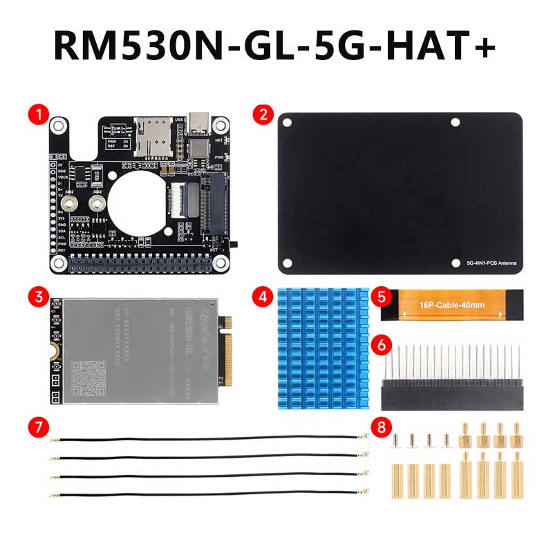 Raspberry Pi 5 PCIe to M.2 5G/4G/3G HAT With RM530N-GL