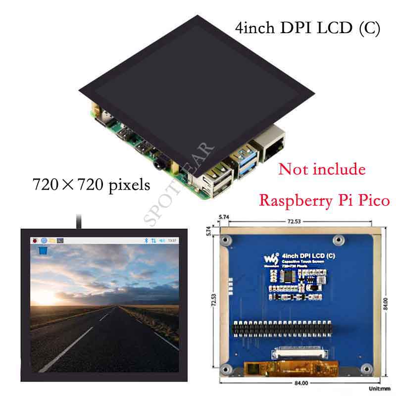 Raspberry Pi 4inch LCD Square Capacitive 4 inch Touch Screen 720×720, DPI IPS TouchScreen Toughened 