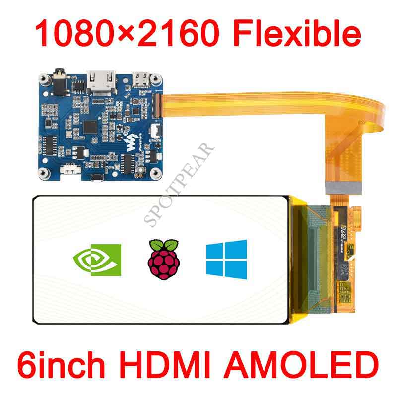 Raspberry Pi 6 inch LCD 6inch Flexible AMOLED 1080×2160 Rounded Corners compatible with HDMI