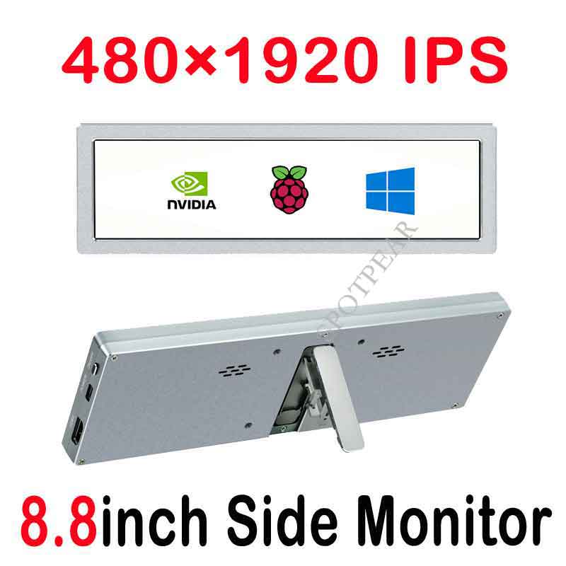 Raspberry Pi Screen 8.8 inch LCD HDMI 8.8inch Side Monitor 480×1920 IPS Display compatible with HDMI