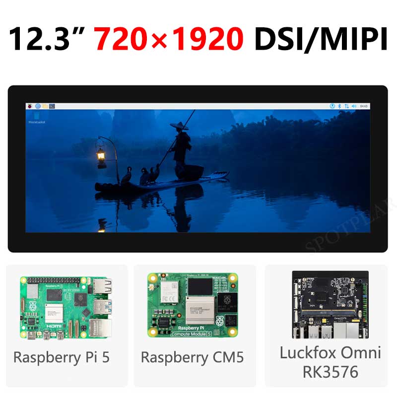 Raspberry Pi 12.3 inch DSI MIPI Display TouchScreen LCD 720x1920 Luckfox Lyra Omni3576 RK3576