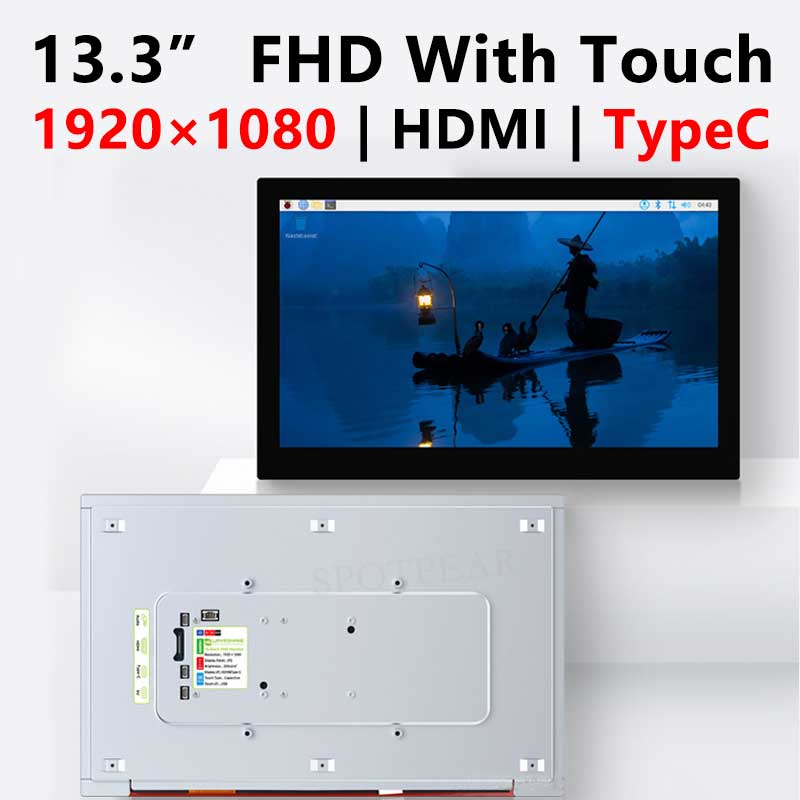 Raspberry Pi 13.3 inch FHD Monitor LCD 1080P Capacitive TouchScreen Display Type-C/HDMI For Computer PC