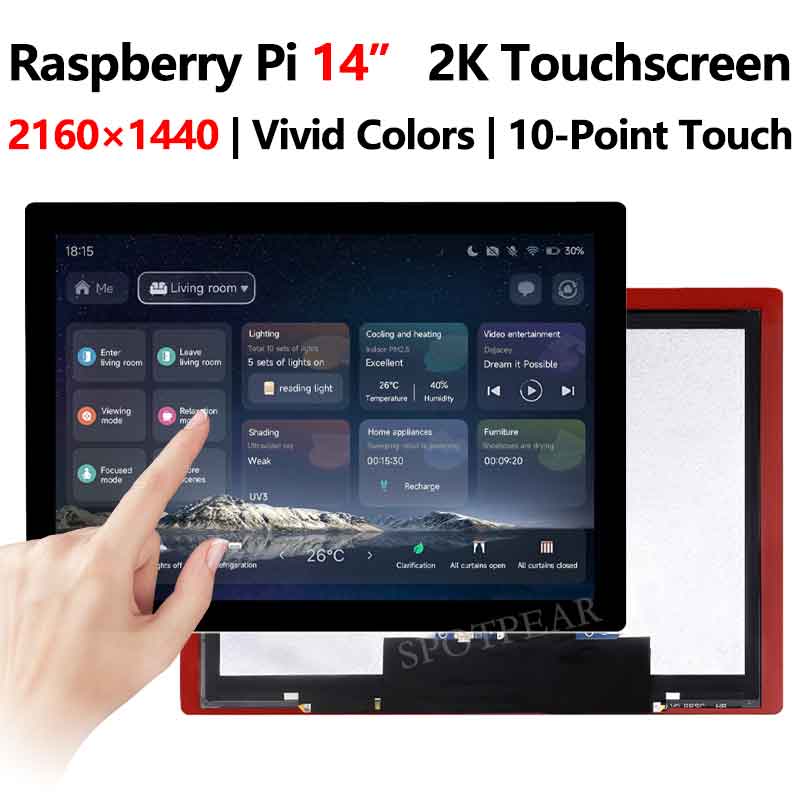 Raspberry Pi 14 inch LCD 2K HDMI /Type C Display Capacitive TouchScreen 2160x1440 For Jetson Nano/mini Computer PC