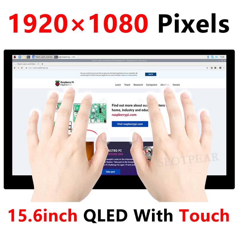 Raspberry Pi 15.6 inch QLED Quantum Dot Display 1920x1080 Capacitive Touchscreen For Computer PC/Jetson/Game