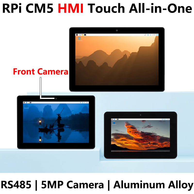 Raspberry Pi CM5 Industrial All-in-one Computer Kit 7/8/10.1inch Touch Screen Display 5MP Camera Aluminum Alloy Case