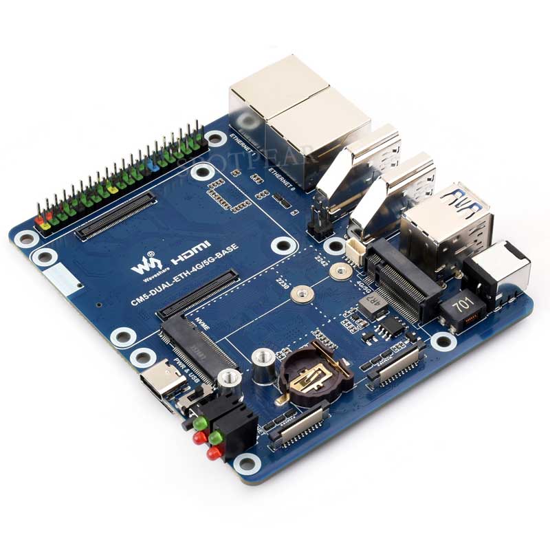 Raspberry Pi CM5 4G/5G Dual Ethernet Port ETH Gigabit/2.5G Expansion Board with RJ45 IO Base and GPIO