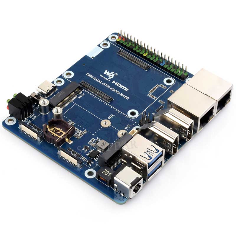 Raspberry Pi CM5 4G/5G Dual Ethernet Port ETH Gigabit/2.5G Expansion Board with RJ45 IO Base and GPIO