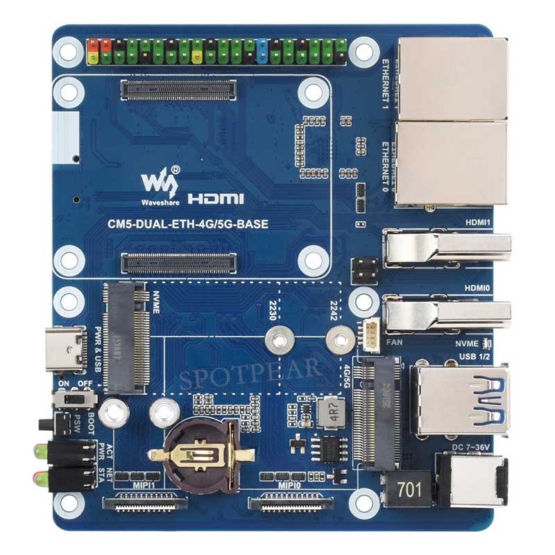 Raspberry Pi CM5 4G/5G Dual Ethernet Port ETH Gigabit/2.5G Expansion Board with RJ45 IO Base and GPIO