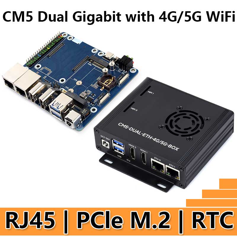 Raspberry Pi CM5 4G/5G Dual Ethernet Port ETH Gigabit/2.5G Expansion Board with RJ45 IO Base and GPIO