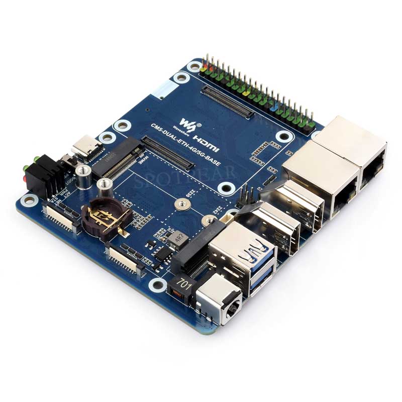 Raspberry Pi CM5 4G/5G Dual Ethernet Port ETH Gigabit/2.5G Expansion Board with RJ45 IO Base and GPIO