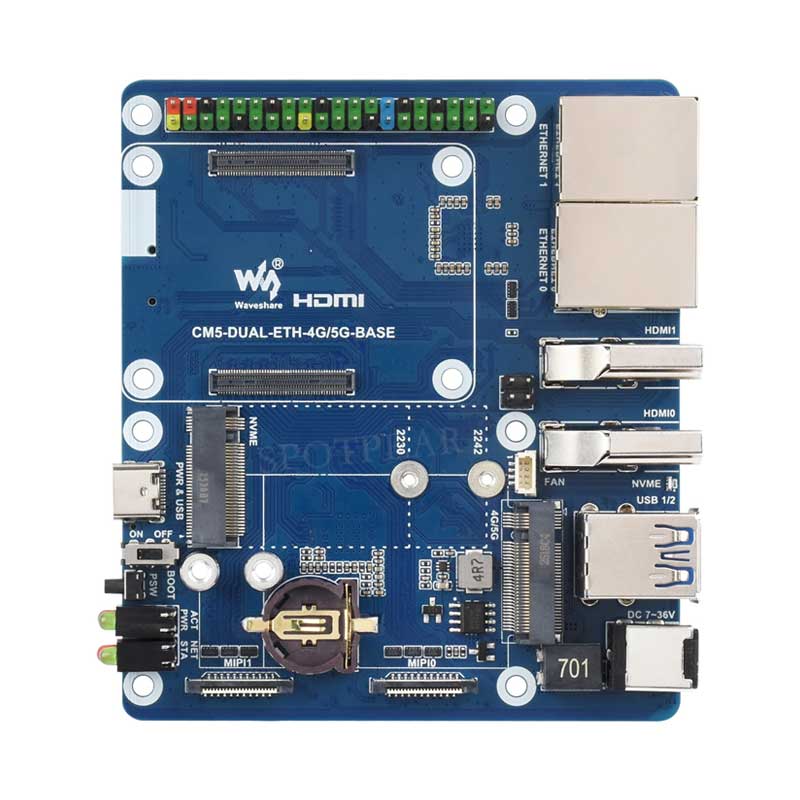 Raspberry Pi CM5 4G/5G Dual Ethernet Port ETH Gigabit/2.5G Expansion Board with RJ45 IO Base and GPIO
