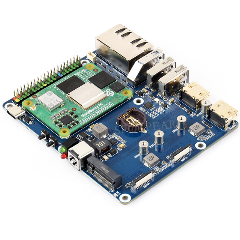Raspberry Pi CM5 Gigabit/2.5G Dual Ethernet Expansion Board with RJ45 GPIO IO Base