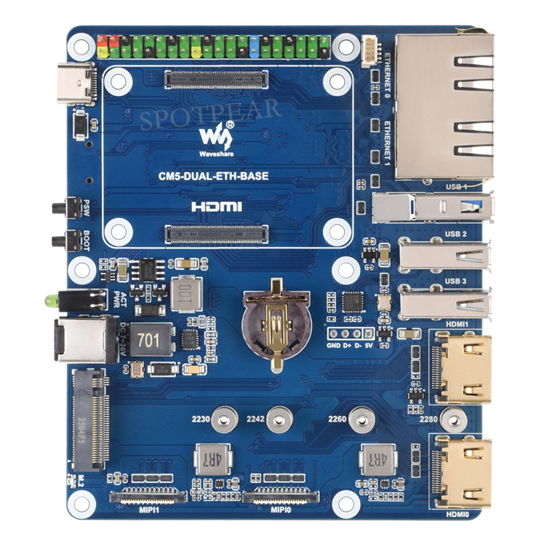 Raspberry Pi CM5 Gigabit/2.5G Dual Ethernet Expansion Board with RJ45 GPIO IO Base