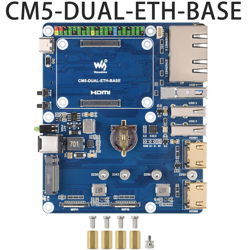 Raspberry Pi CM5 Gigabit/2.5G Dual Ethernet Expansion Board with RJ45 GPIO IO Base