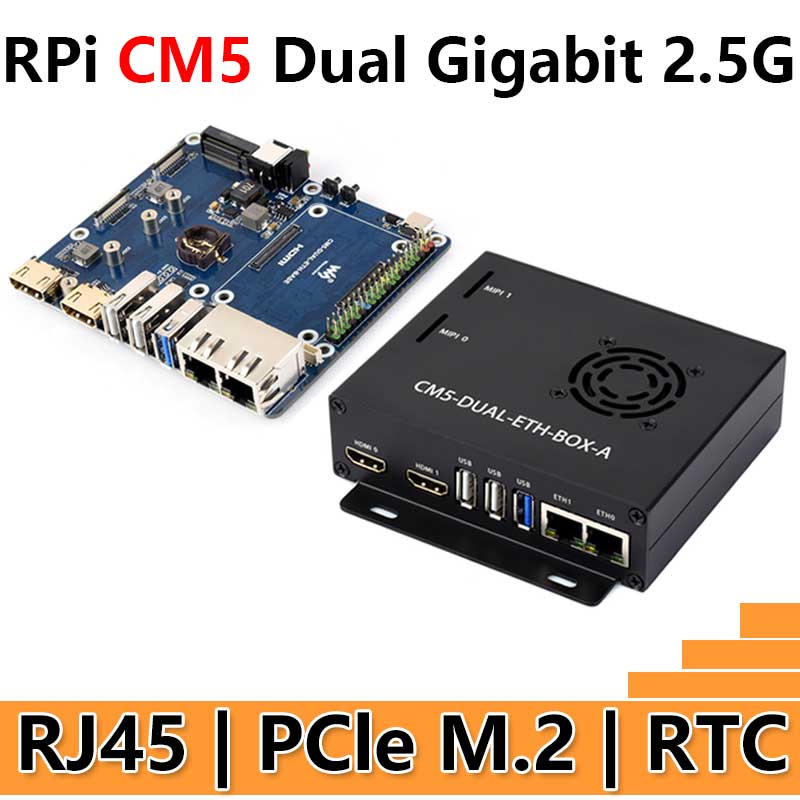 Raspberry Pi CM5 Gigabit/2.5G Dual Ethernet Expansion Board with RJ45 GPIO IO Base