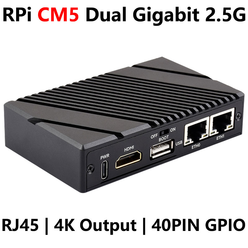 Raspberry Pi CM5 Gigabit 2.5G Dual Ethernet Ports Expansion Board RJ45 4K Output