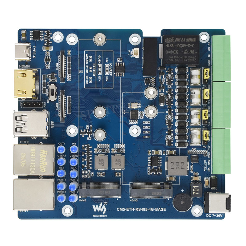 Raspberry Pi CM5 RS485 4G/5G Dual Ethernet Port ETH Gigabit/2.5G Expansion Board