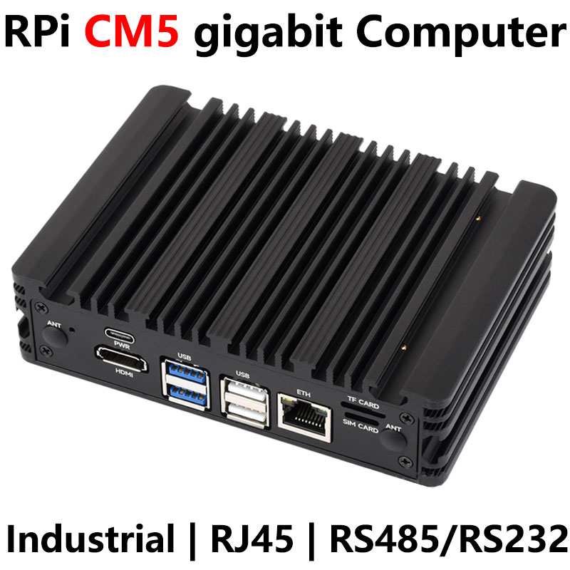 Raspberry Pi CM5 Gigabit Ethernet Port Industrial Computer with RJ45 Aluminum Alloy Radiating Case