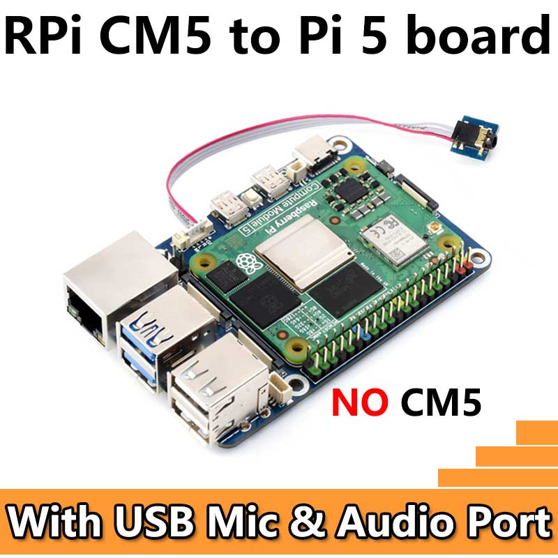 Raspberry Pi CM5 to Pi 5 Expansion Board With USB microphone & Audio Port