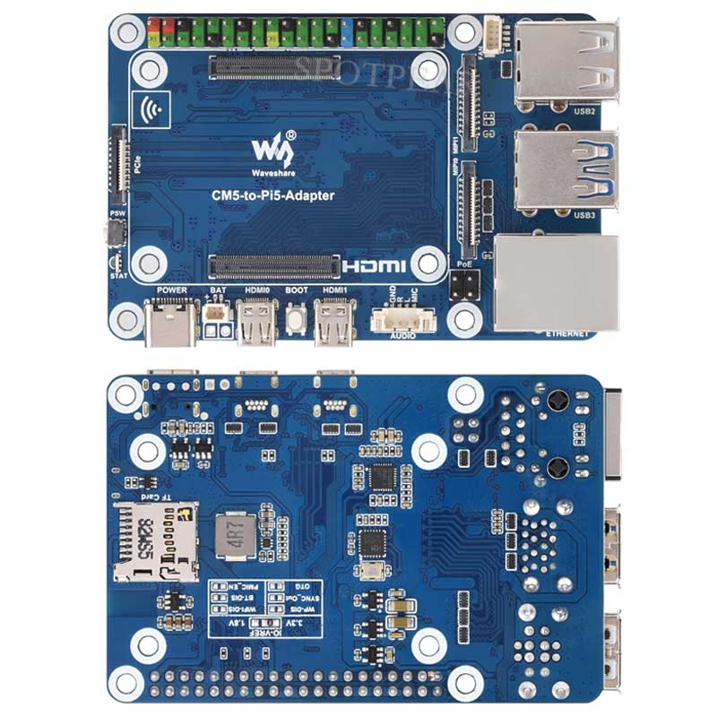 Waveshare Adattatore CM5 To Pi 5 - Scheda Di Espansione Per Compute Module 5, Con Ethernet, USB 3.2, Doppia HDMI