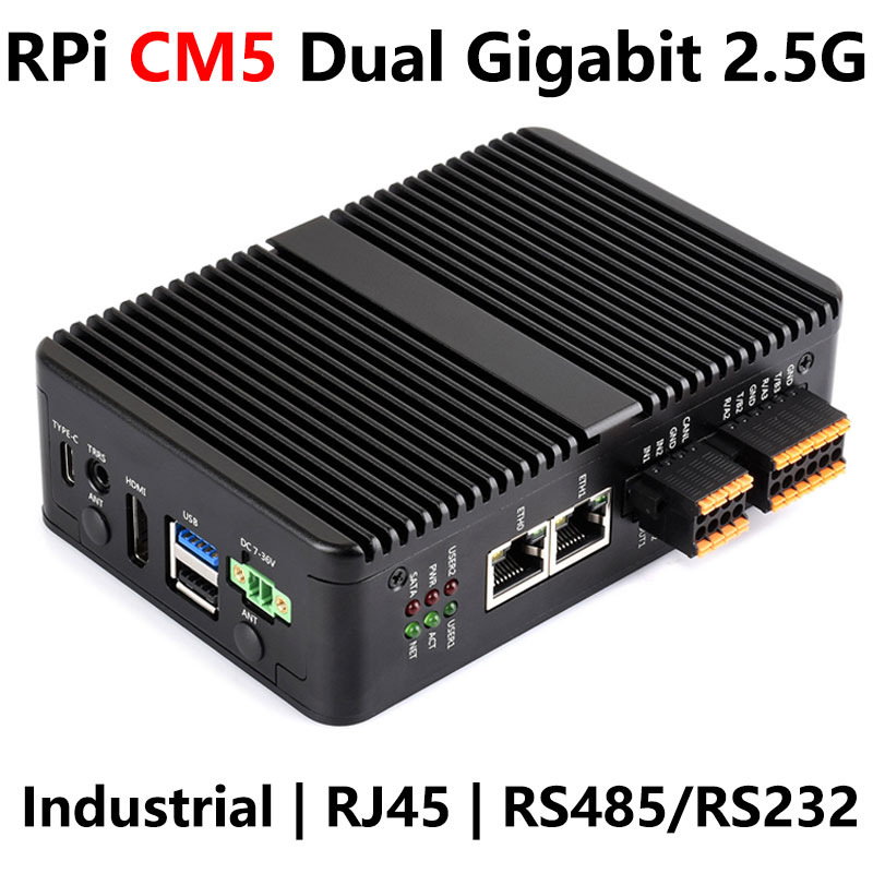 Raspberry Pi CM5 Gigabit 2.5G Dual Ethernet Port Industrial Computer with RJ45 4K Output