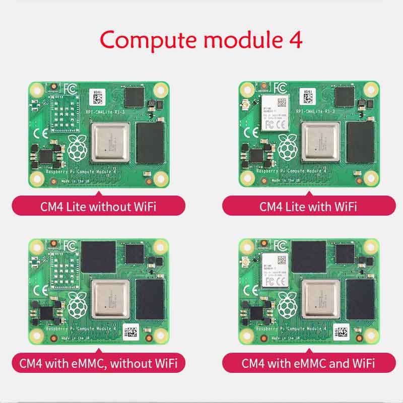 Raspberry Pi CM4 Compute Module Lite/8g/16g/32g/WIF, Options For RAM / EMMC/ Wireless