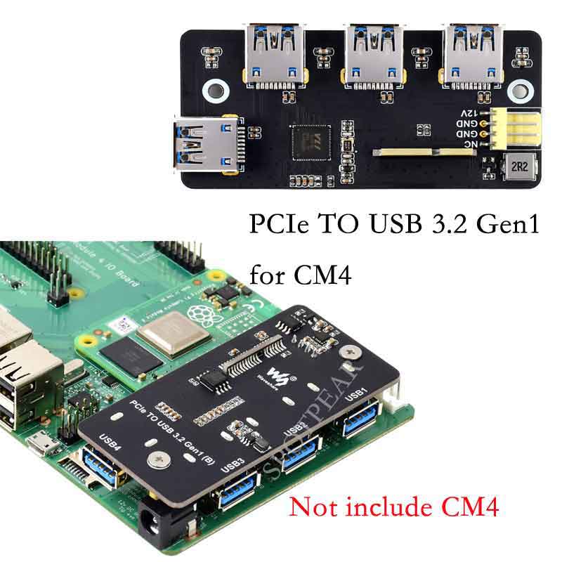 USB 3.2 Gen1 HUB HAT For Raspberry Pi, 4x USB 3.2 Gen1 Ports, Driver-Free