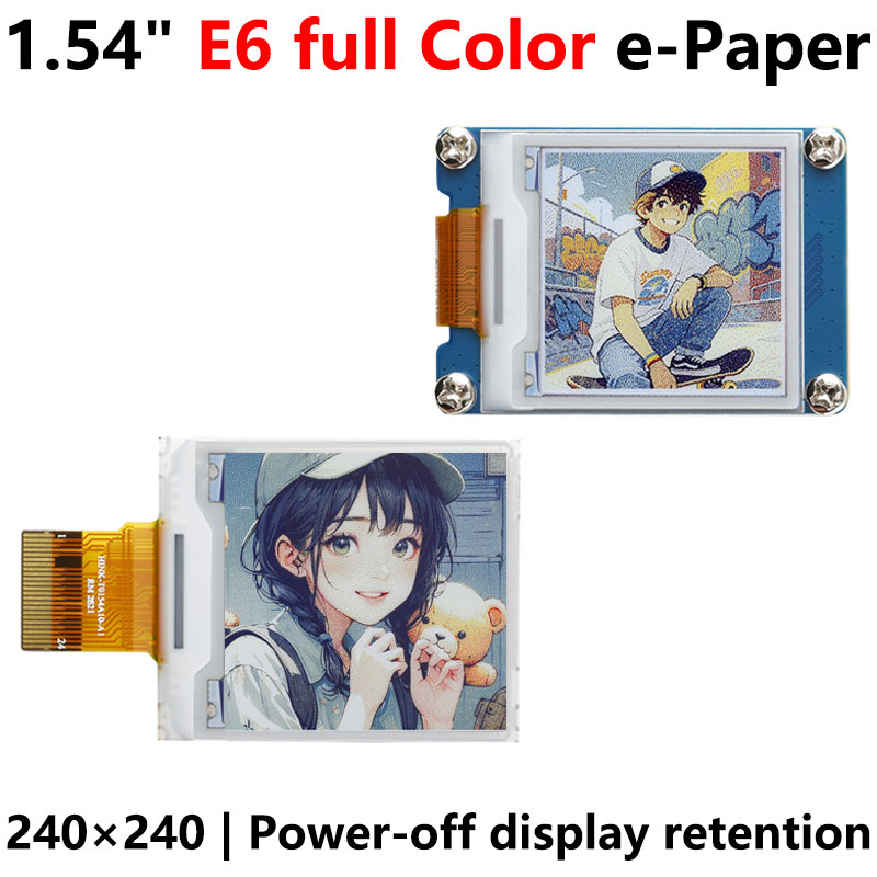 Raspberry Pi 1.54 inch e-Paper HAT+ (E) E-Ink E6 Full color 240x240 Screen Display For Arduino /STM32 /ESP32/Jetson Nano