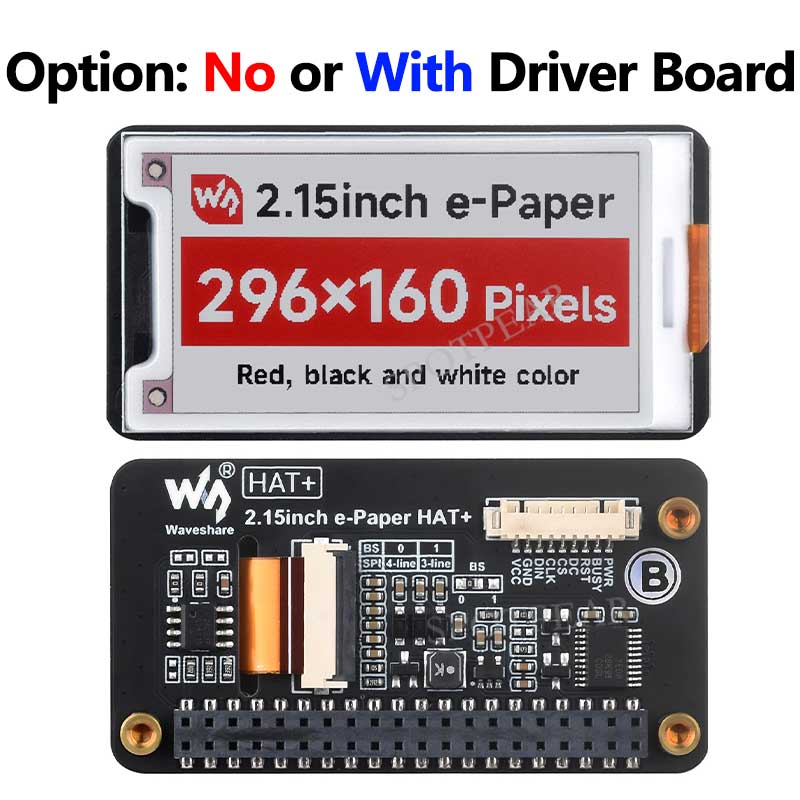 2.15 inch e-Paper HAT+ B E-Ink Red/Black/White 296×160 Screen Display For Arduino /Raspberry Pi /Jetson Nano /STM32