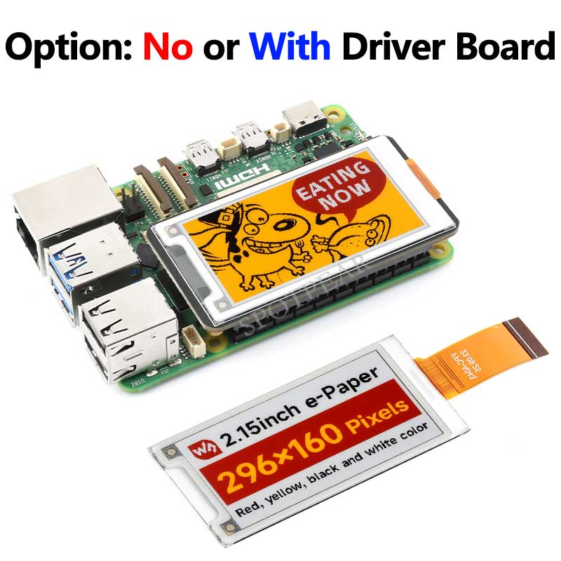 Raspberry Pi 2.15 inch e-Paper HAT+ (G) E-Ink Red/Yellow/Black/White 296x160 Screen Display For Arduino /STM32