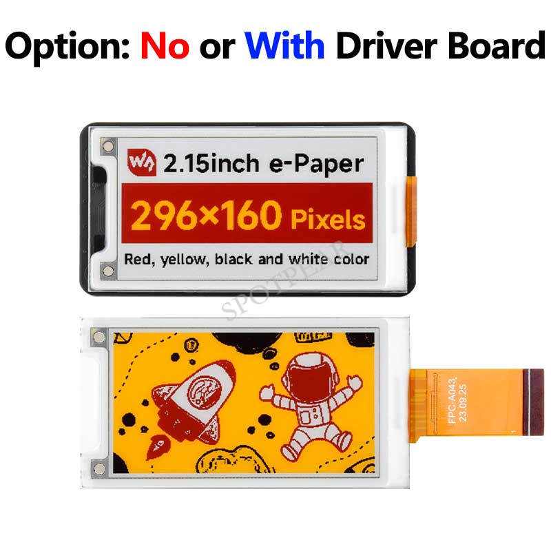 Raspberry Pi 2.15 inch e-Paper HAT+ (G) E-Ink Red/Yellow/Black/White 296x160 Screen Display For Arduino /STM32