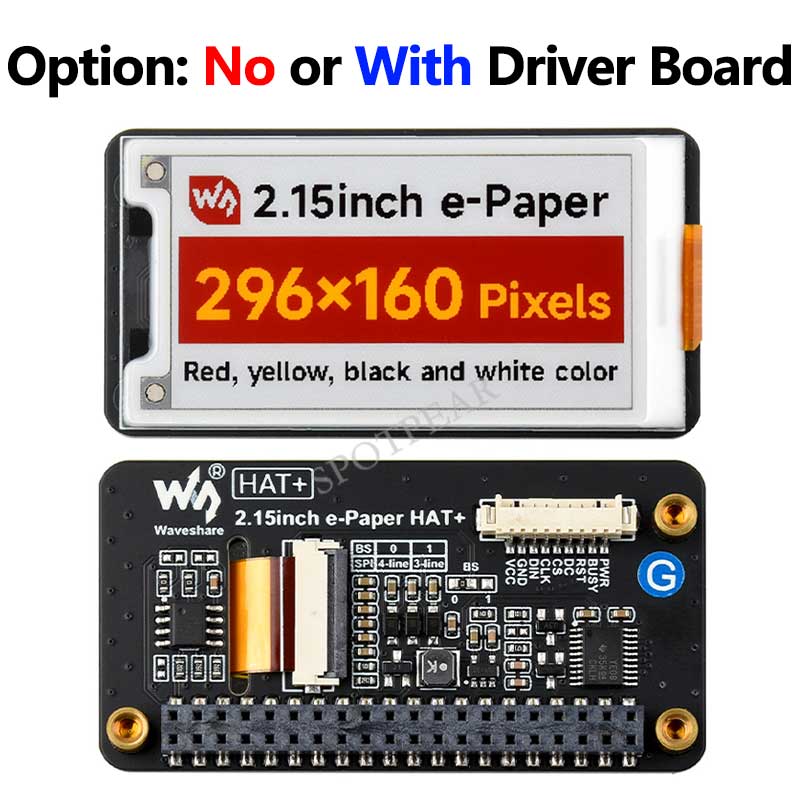 Raspberry Pi 2.15 inch e-Paper HAT+ (G) E-Ink Red/Yellow/Black/White 296x160 Screen Display For Arduino /STM32