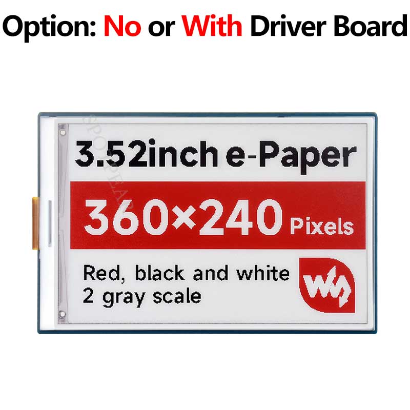 3.52 inch e-Paper HAT B E Ink Red/Black/White 360x240 Screen Display For Arduino /Raspberry Pi /Jetson Nano /STM32