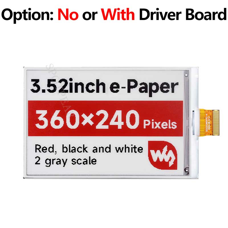 3.52 inch e-Paper HAT B E Ink Red/Black/White 360x240 Screen Display For Arduino /Raspberry Pi /Jetson Nano /STM32