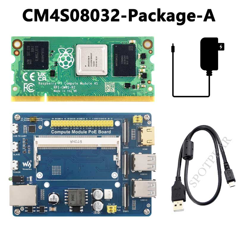 Package Kit Raspberry Pi CM4S08032 And Compute Module PoE IO Board