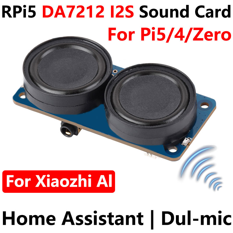Raspberry Pi DA7212 For XiaoZhi AI Home Assistant Voice I2S Audio Card Expansion Board Dul-mic Free-Driver For PI5/PI4/Zero