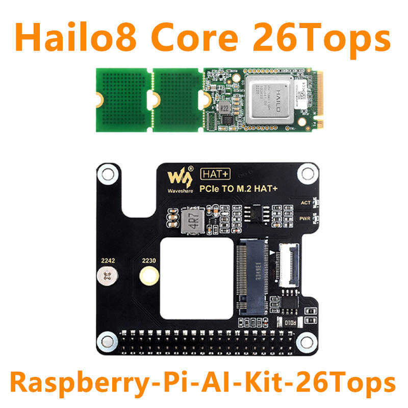 Raspberry Pi 5 AI kit Hailo8 26Tops PCIe to M.2 NVMe HAT Plus For Pi5