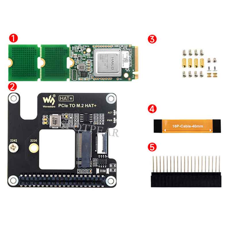 Raspberry Pi 5 AI kit Hailo8 26Tops PCIe to M.2 NVMe HAT Plus For Pi5