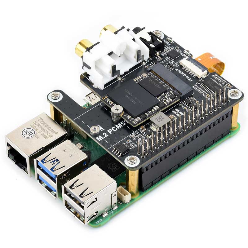 Raspberry Pi 5 PCIe to M.2 NVME and PCM5122 I2S DAC HIFI Expansion Board Driver-Free