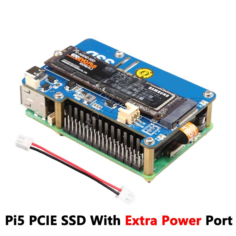 MPS2280P Raspberry Pi 5 PCIe to M.2 NVMe SSD Board With Extra Power Support Port