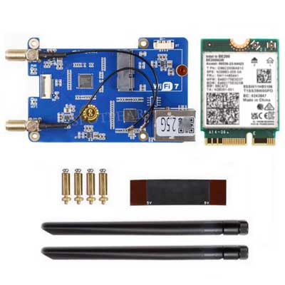 MPW2.5G Raspberry Pi 5 PCIe to WiFi 7 And 2.5G Ethernet RJ45 HAT M.2 E KEY RTL8125 For WiFi7 WiFi6 WiFi5