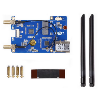 MPW2.5G Raspberry Pi 5 PCIe to WiFi 7 And 2.5G Ethernet RJ45 HAT M.2 E KEY RTL8125 For WiFi7 WiFi6 WiFi5