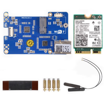 MPW2.5G Raspberry Pi 5 PCIe to WiFi 7 And 2.5G Ethernet RJ45 HAT M.2 E KEY RTL8125 For WiFi7 WiFi6 WiFi5