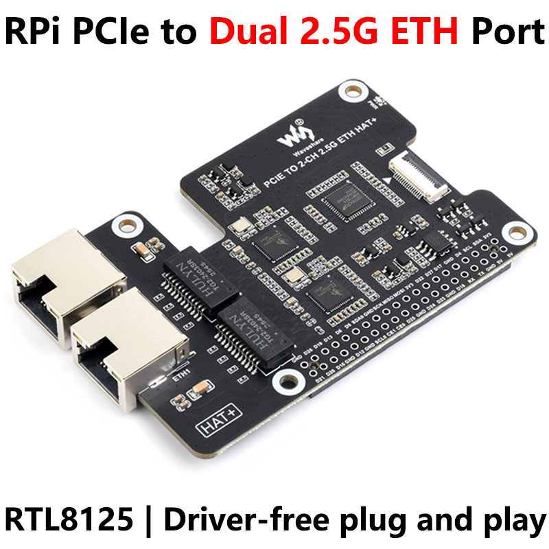 Raspberry Pi 5 PCIe to Dual 2.5G Ethernet Adapter Board - Driver-Free